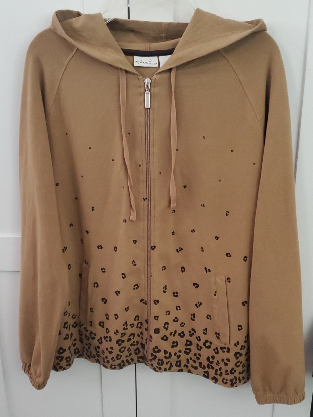 Kim Rogers Tan Zip Hoodie with Leopard Print
